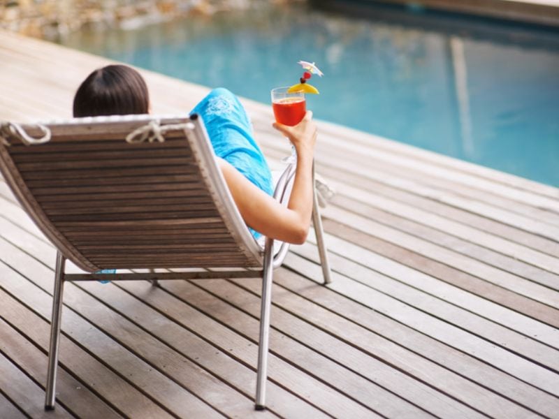 Relaxing next to the pool.